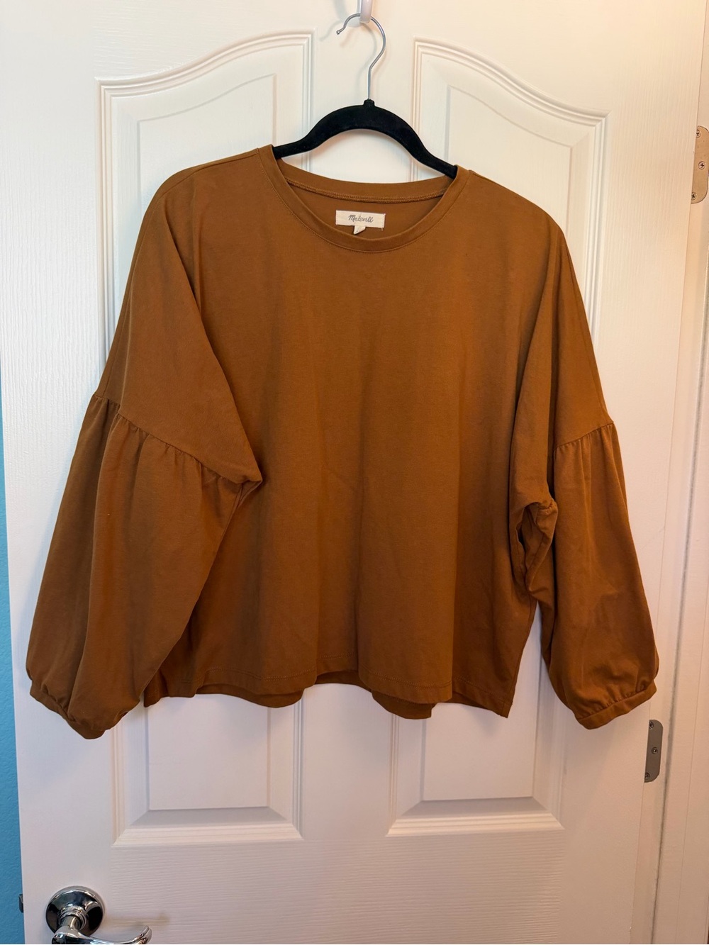 Madewell Balloon Sleeve Top in Rust Orange / Brown